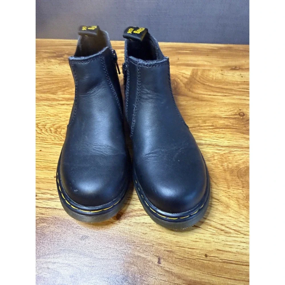 Dr. Martens Kids Black Banzai Leather Chelsea Side Zip Boots  Sz 11